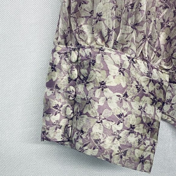 H&M Top Women’s Medium Purple Floral High Neck Long Sleeve Blouse Sheer Everyday - Picture 3 of 6
